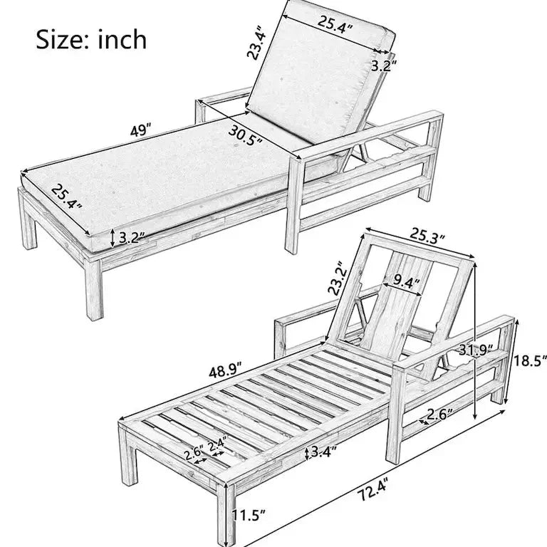 Bain de soleil en bois à dossier inclinable — jardin, terrasse et bord de piscine Merrelo™