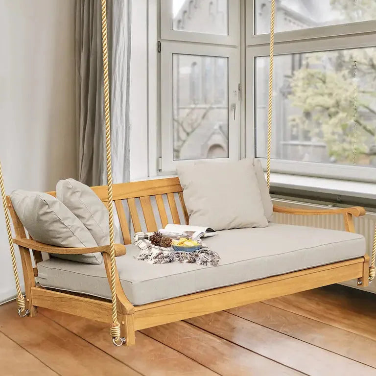 Balancelle lit de jour en teck avec 4 coussins offerts Merrelo™