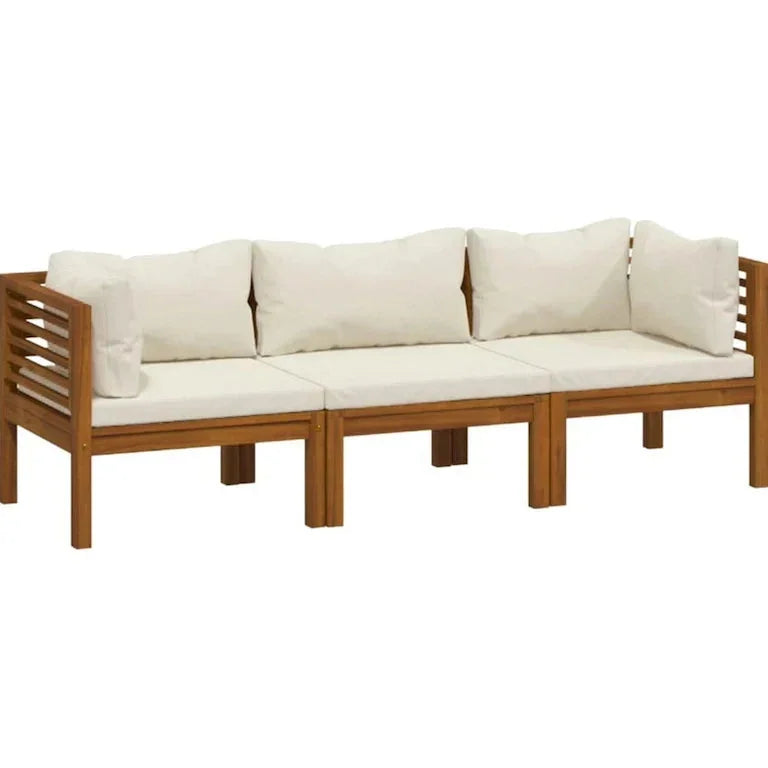Canapé modulable d'extérieur 3 pièces, acacia brun et polyester crème Merrelo™