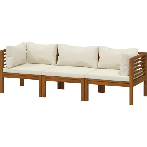 Canapé modulable d'extérieur 3 pièces, acacia brun et polyester crème Merrelo™