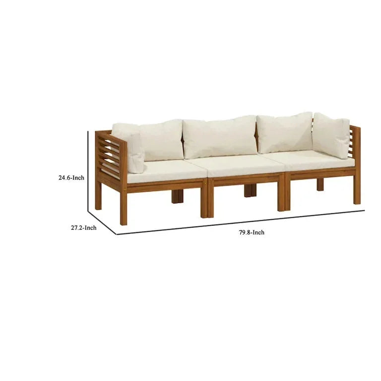 Canapé modulable d'extérieur 3 pièces, acacia brun et polyester crème Merrelo™
