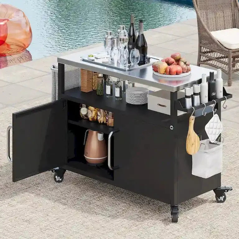 Desserte de cuisine d'extérieur, plan inox et rangement Merrelo™