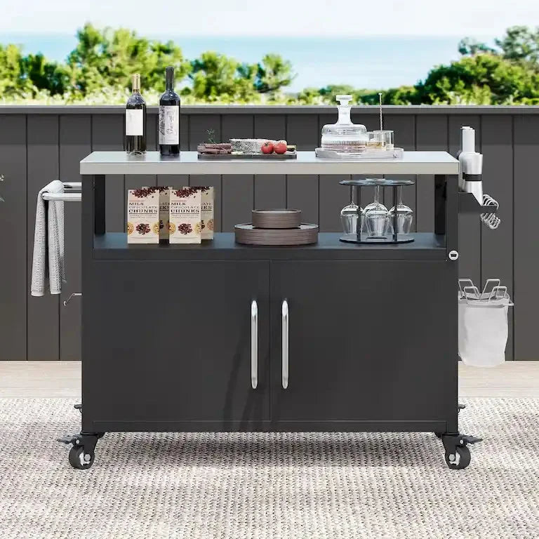Desserte de cuisine d'extérieur, plan inox et rangement Merrelo™