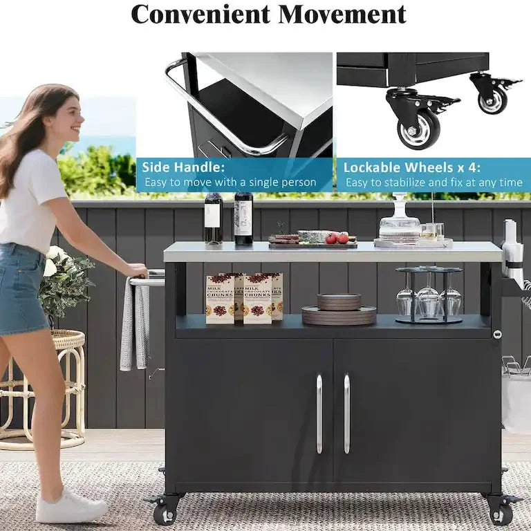 Desserte de cuisine d'extérieur, plan inox et rangement Merrelo™