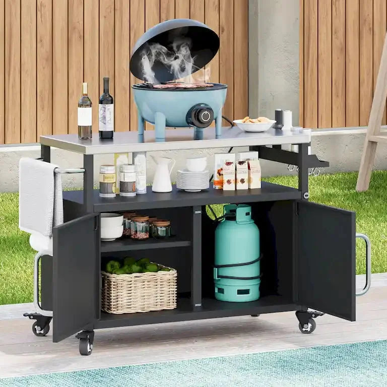 Desserte de cuisine d'extérieur, plan inox et rangement Merrelo™
