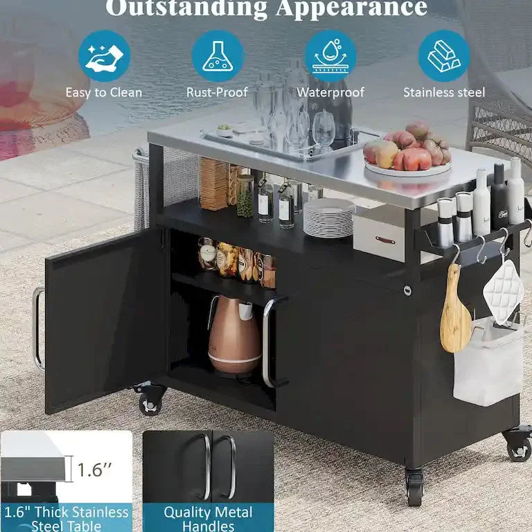 Desserte de cuisine d'extérieur, plan inox et rangement Merrelo™