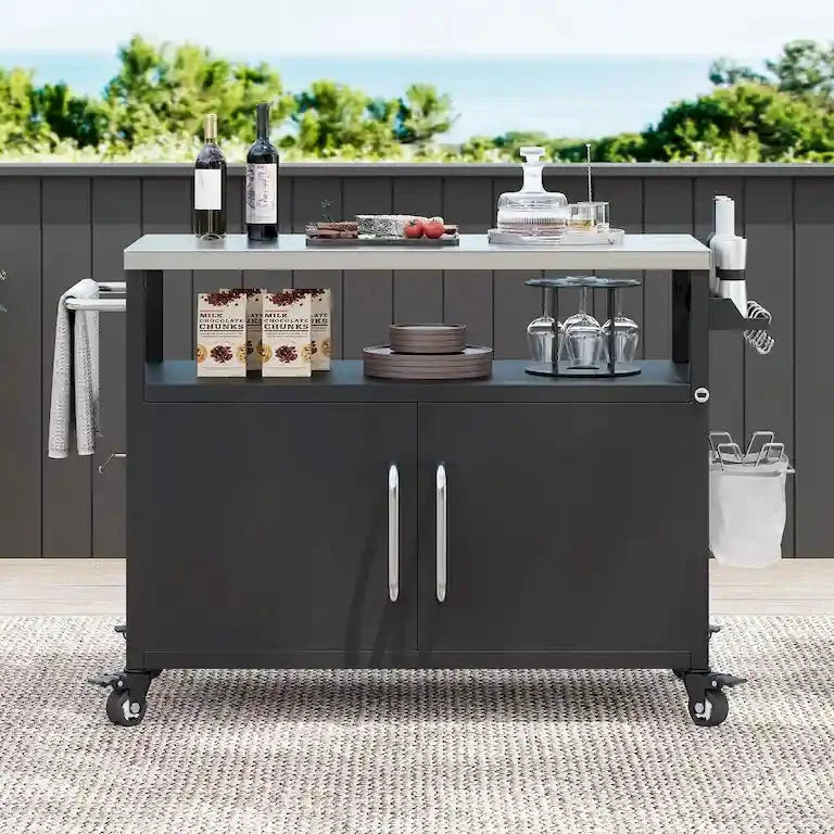 Desserte de cuisine d'extérieur, plan inox et rangement Merrelo™
