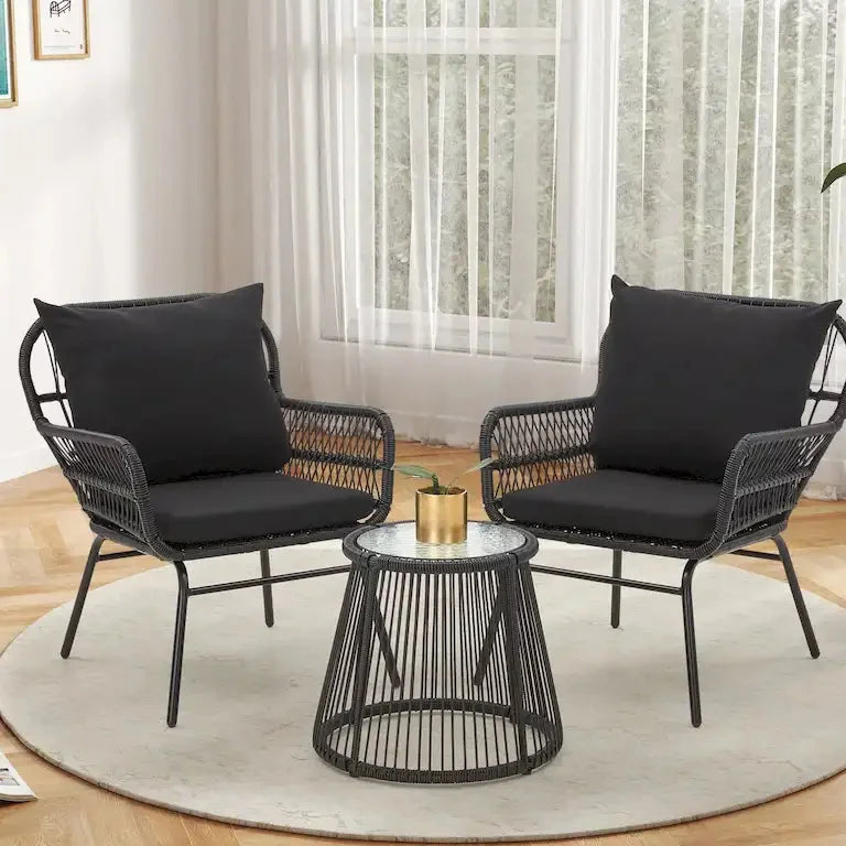 Ensemble bistrot 3 pièces en rotin tressé — table et 2 fauteuils Merrelo™