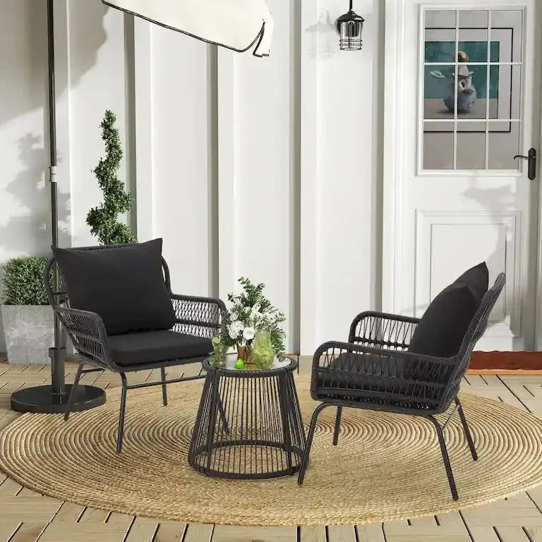 Ensemble bistrot 3 pièces en rotin tressé — table et 2 fauteuils Merrelo™