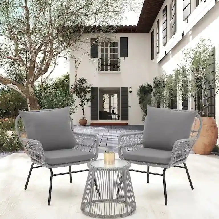 Ensemble bistrot 3 pièces en rotin tressé — table et 2 fauteuils Merrelo™
