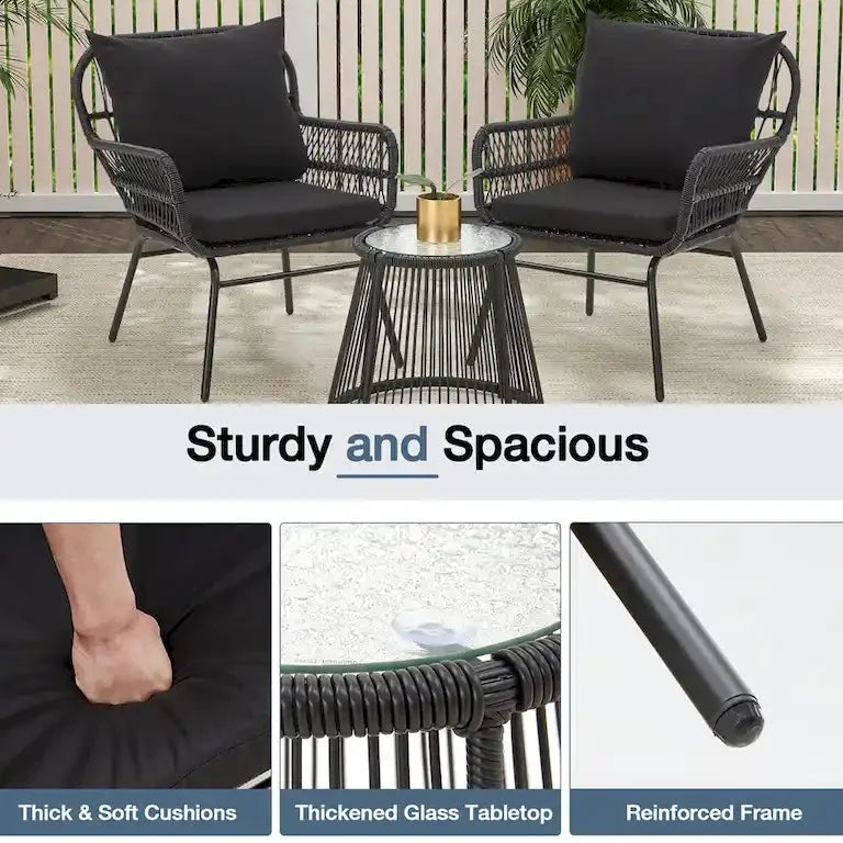 Ensemble bistrot 3 pièces en rotin tressé — table et 2 fauteuils Merrelo™
