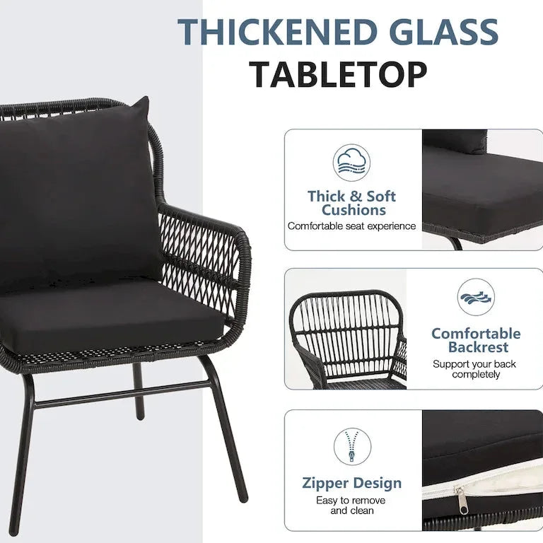 Ensemble bistrot 3 pièces en rotin tressé — table et 2 fauteuils Merrelo™