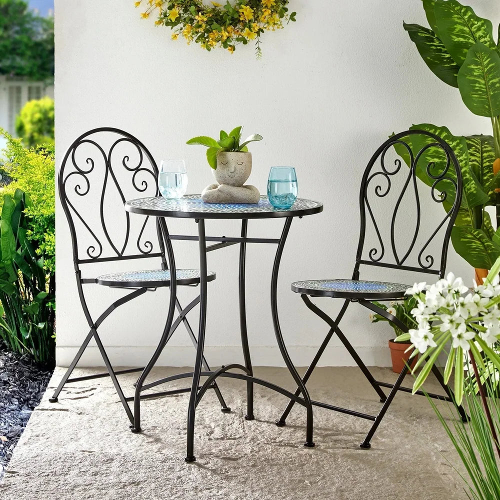 Ensemble bistrot pliant 3 pièces en métal — table et 2 chaises Merrelo™