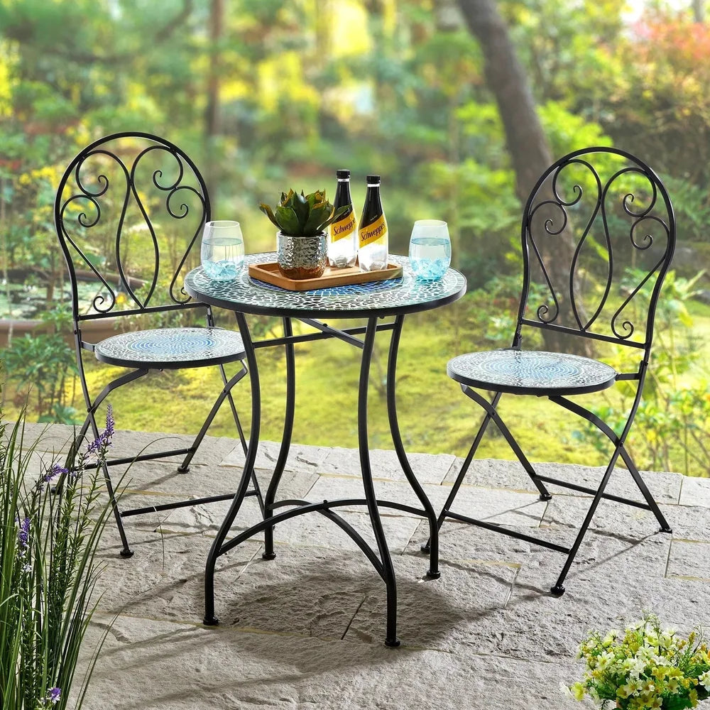 Ensemble bistrot pliant 3 pièces en métal — table et 2 chaises Merrelo™