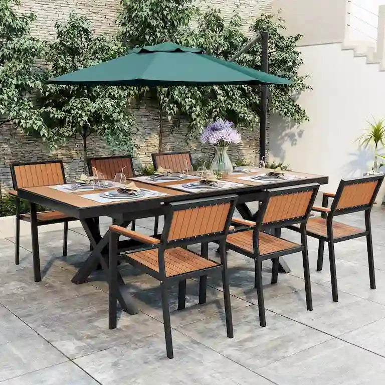 Ensemble de jardin 7 pièces en bois composite — 6 fauteuils et 1 table Merrelo™
