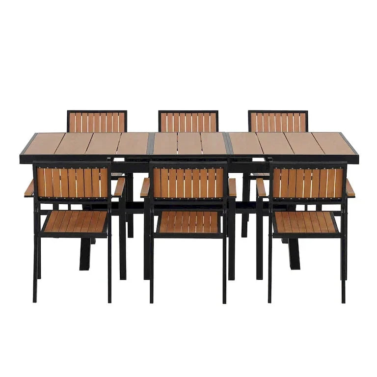 Ensemble de jardin 7 pièces en bois composite — 6 fauteuils et 1 table Merrelo™