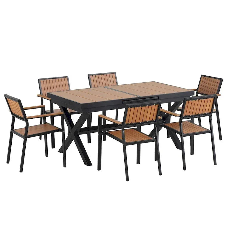 Ensemble de jardin 7 pièces en bois composite — 6 fauteuils et 1 table Merrelo™