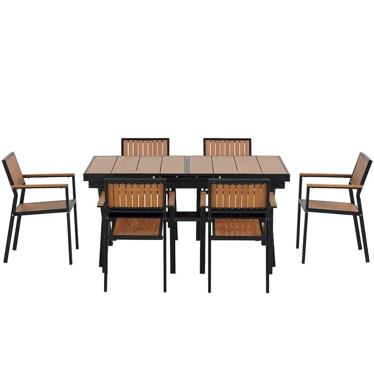 Ensemble de jardin 7 pièces en bois composite — 6 fauteuils et 1 table Merrelo™