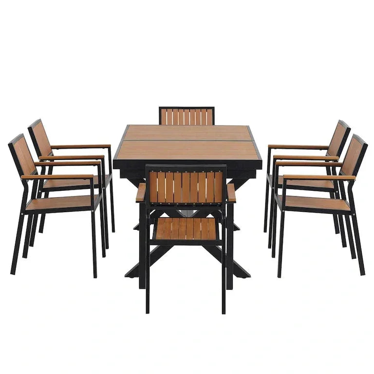 Ensemble de jardin 7 pièces en bois composite — 6 fauteuils et 1 table Merrelo™