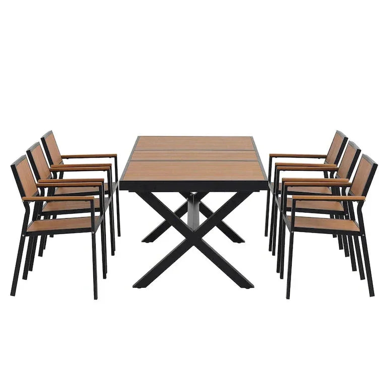 Ensemble de jardin 7 pièces en bois composite — 6 fauteuils et 1 table Merrelo™