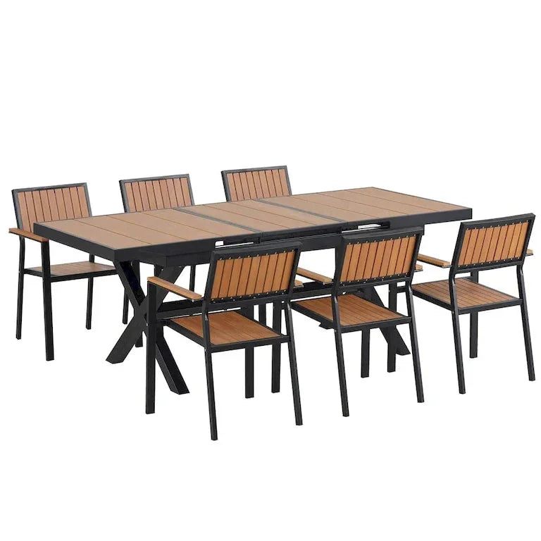 Ensemble de jardin 7 pièces en bois composite — 6 fauteuils et 1 table Merrelo™