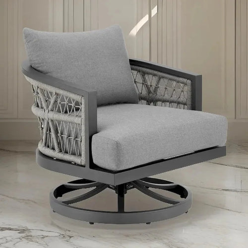 Fauteuil pivotant d'extérieur 76 cm, structure métal grise et corde tressée Merrelo™