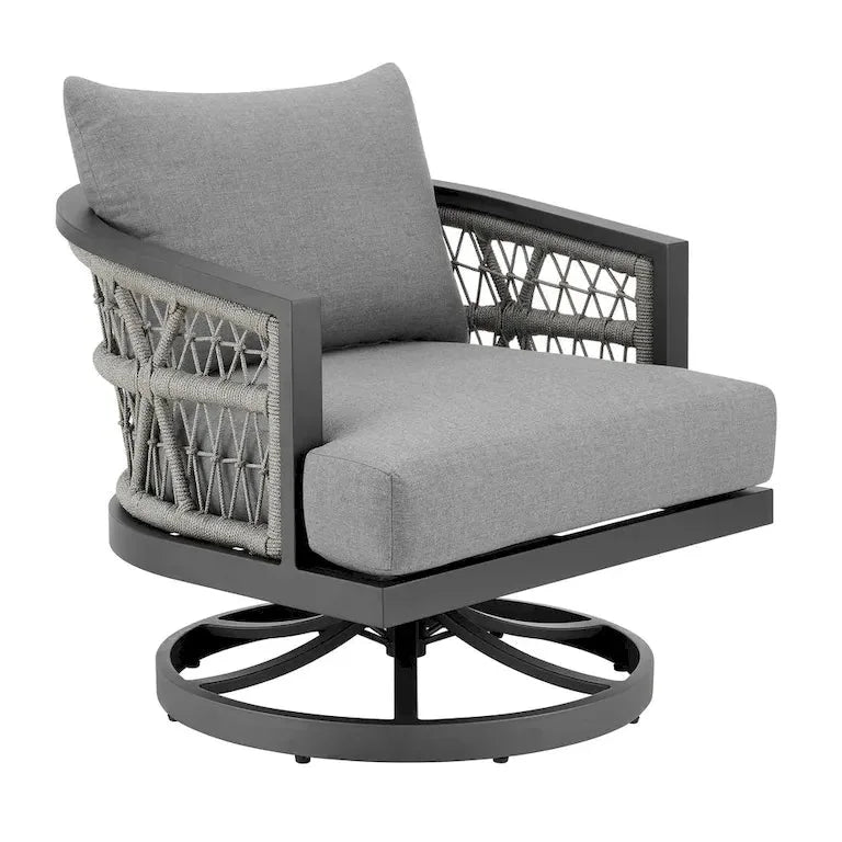 Fauteuil pivotant d'extérieur 76 cm, structure métal grise et corde tressée Merrelo™