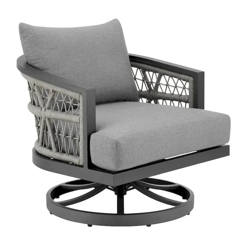 Fauteuil pivotant d'extérieur 76 cm, structure métal grise et corde tressée Merrelo™