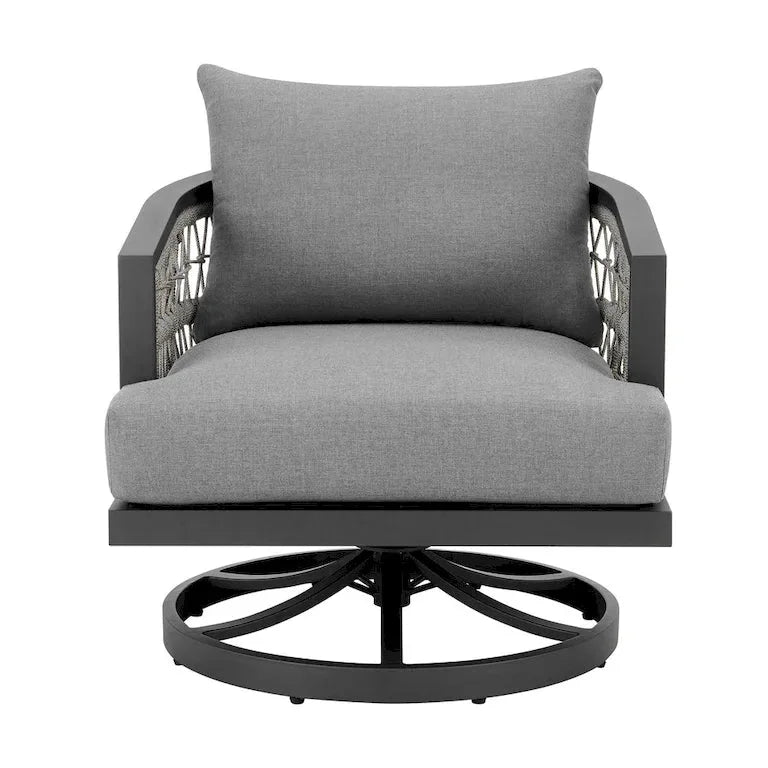 Fauteuil pivotant d'extérieur 76 cm, structure métal grise et corde tressée Merrelo™