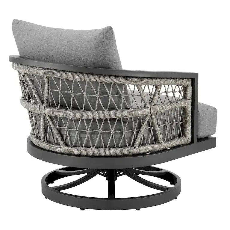 Fauteuil pivotant d'extérieur 76 cm, structure métal grise et corde tressée Merrelo™