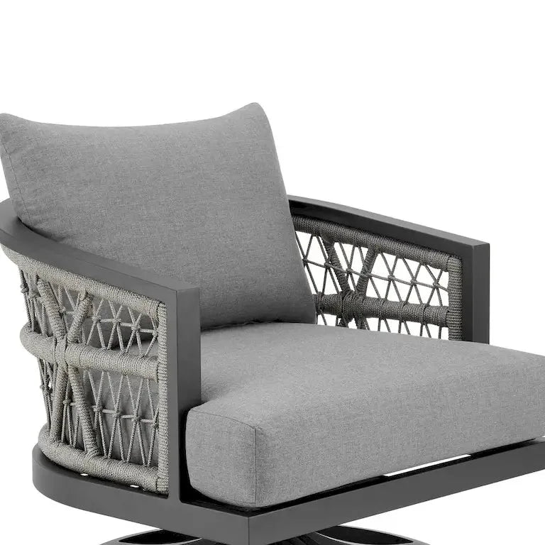 Fauteuil pivotant d'extérieur 76 cm, structure métal grise et corde tressée Merrelo™