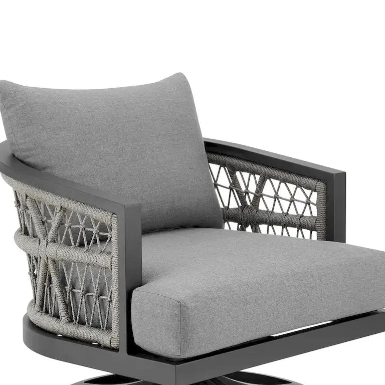 Fauteuil pivotant d'extérieur 76 cm, structure métal grise et corde tressée Merrelo™