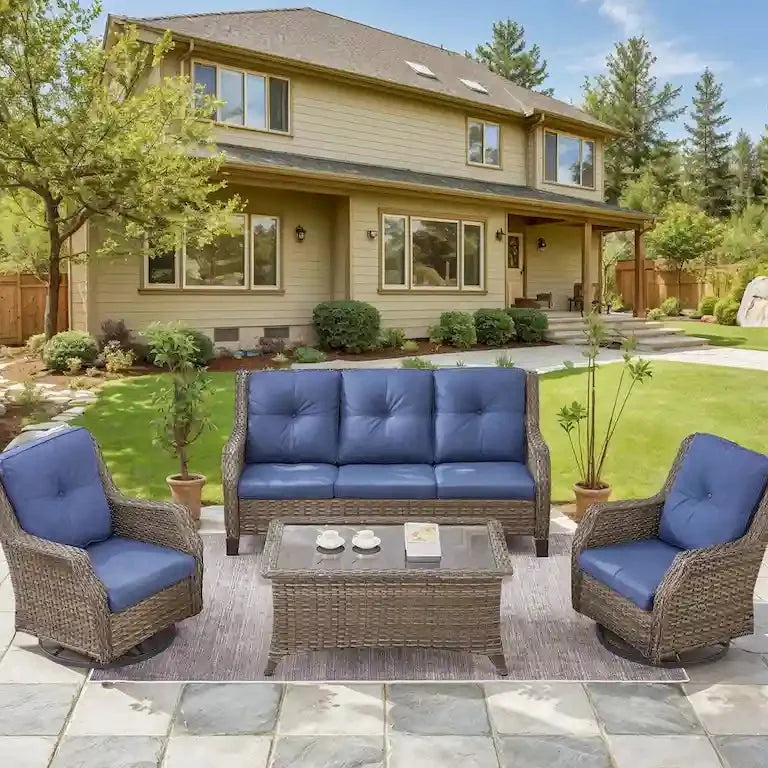 Fauteuils pivotants à bascule en résine tressée avec table basse, gris Merrelo™