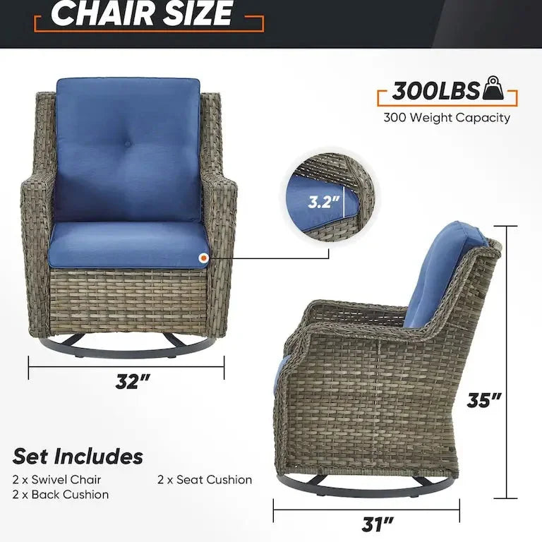 Fauteuils pivotants à bascule en résine tressée avec table basse, gris Merrelo™