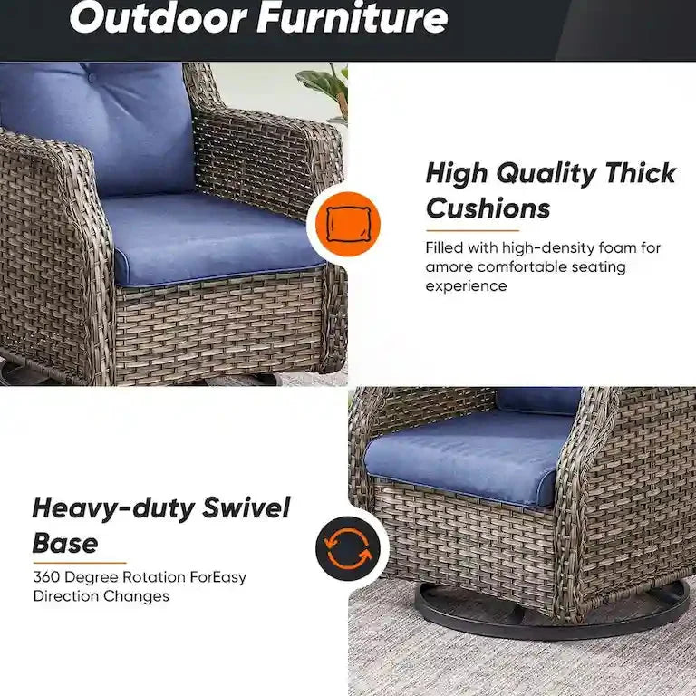 Fauteuils pivotants à bascule en résine tressée avec table basse, gris Merrelo™