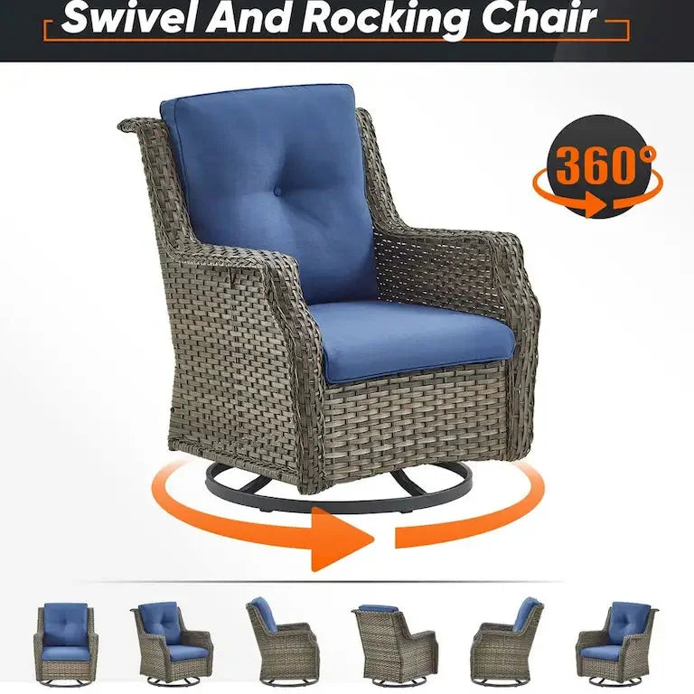 Fauteuils pivotants à bascule en résine tressée avec table basse, gris Merrelo™