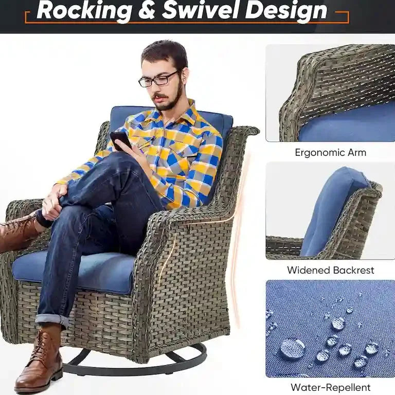 Fauteuils pivotants à bascule en résine tressée avec table basse, gris Merrelo™