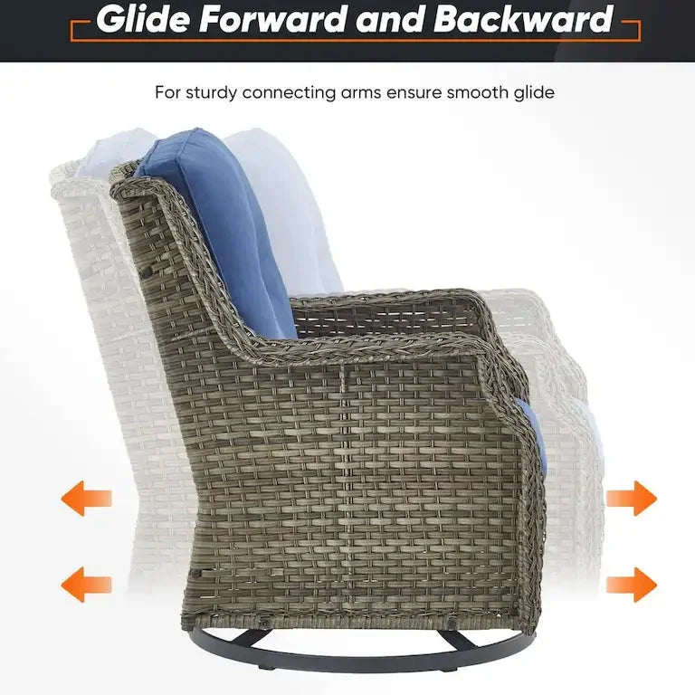 Fauteuils pivotants à bascule en résine tressée avec table basse, gris Merrelo™
