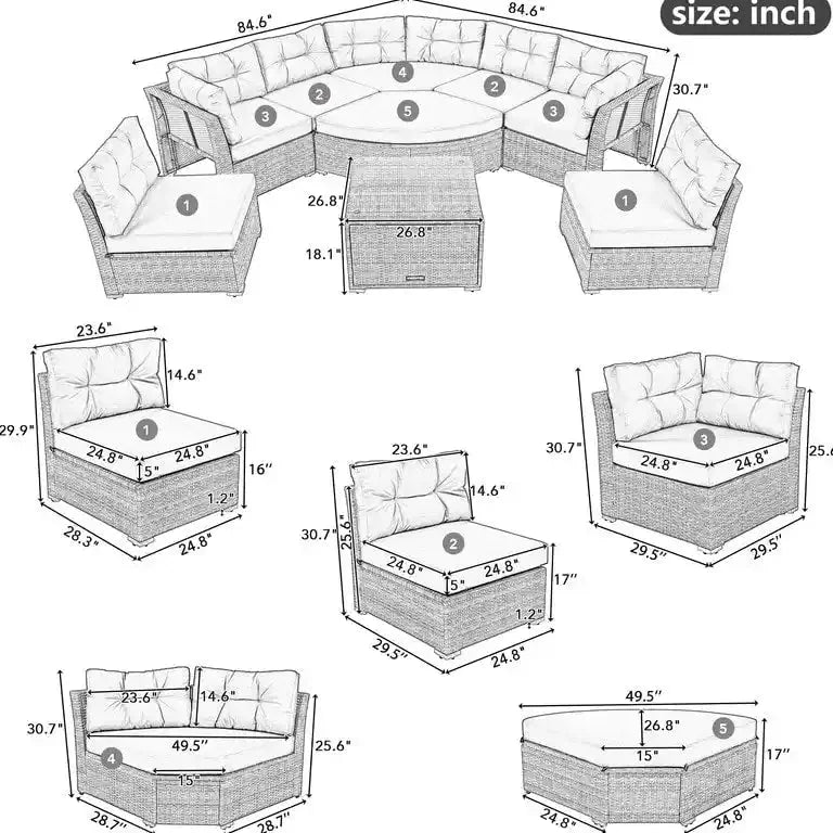 Lit de jour d'angle en rotin avec coussins moelleux et table centrale Merrelo™
