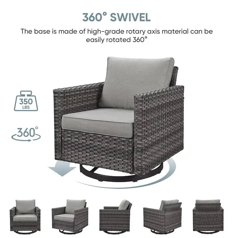 Lot de 3 — fauteuils à bascule pivotants et table basse, gris Merrelo™