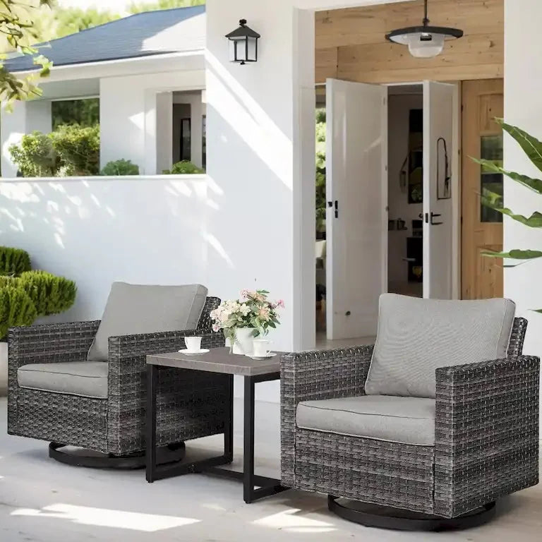 Lot de 3 — fauteuils à bascule pivotants et table basse, gris Merrelo™