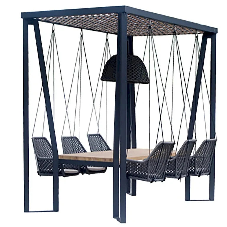 Pergola avec lampe, fauteuils suspendus et table en teck Merrelo™