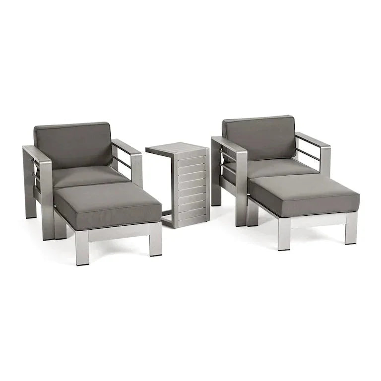 Salon 2 places en aluminium — fauteuils club, repose-pieds et table d'appoint Merrelo™