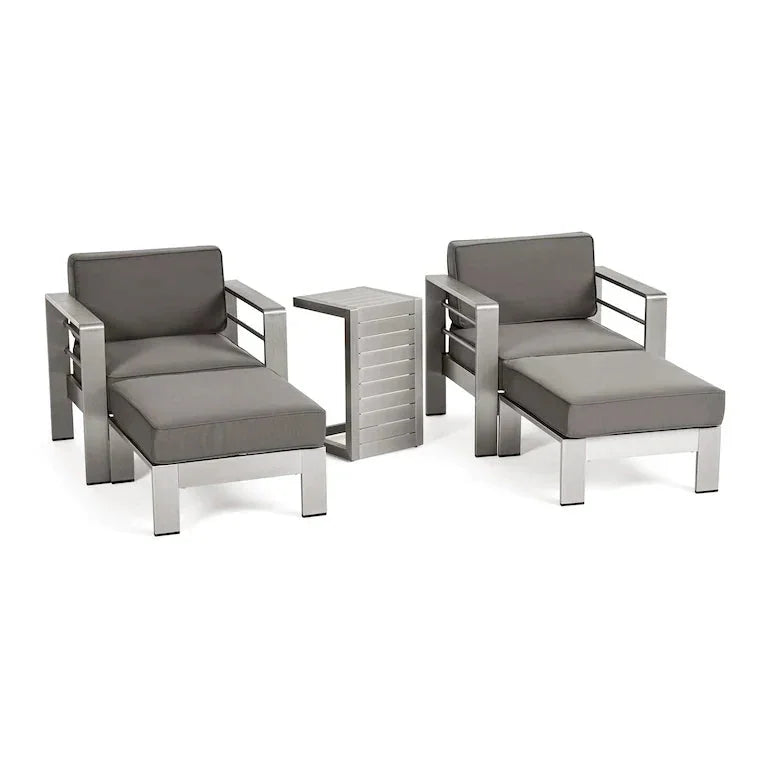 Salon 2 places en aluminium — fauteuils club, repose-pieds et table d'appoint Merrelo™