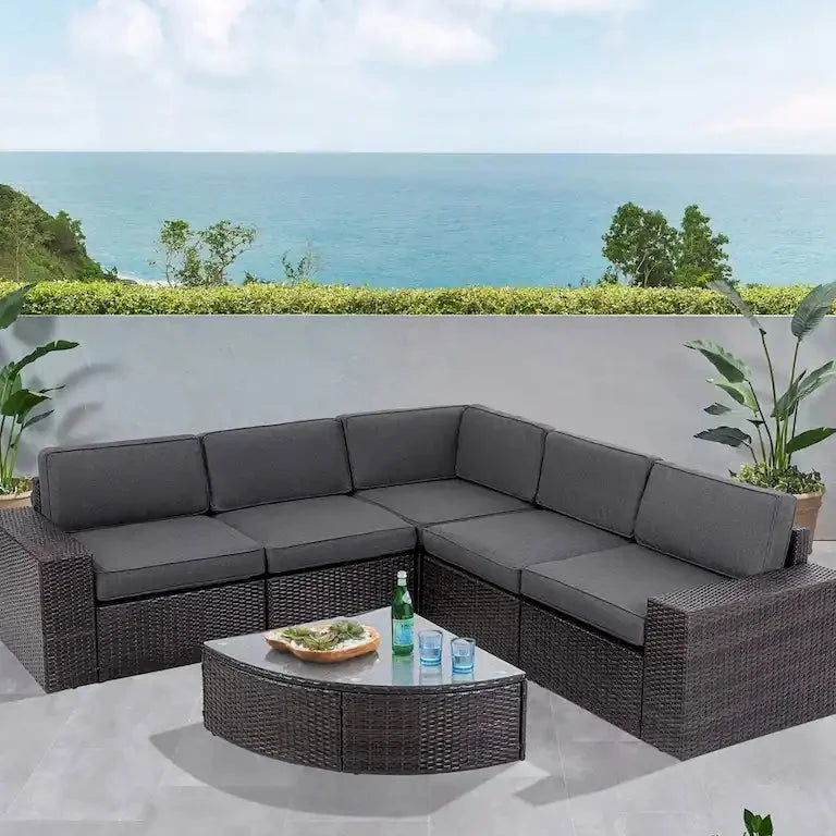 Salon d'angle 6 pièces en rotin Merrelo™