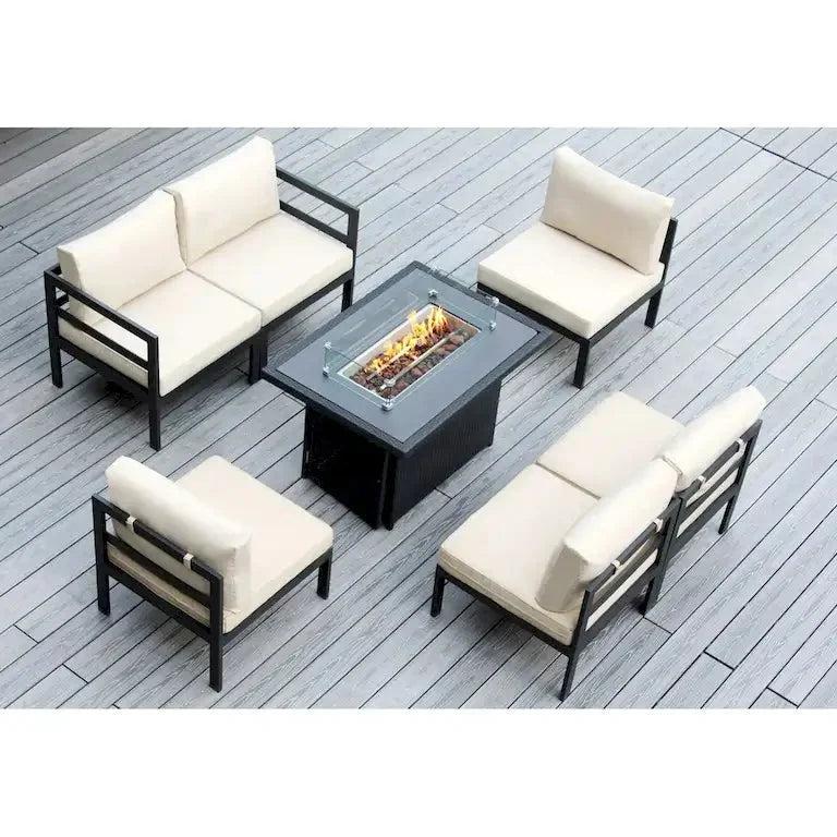 Salon d'angle 7 pièces en aluminium avec coussins et table brasero 107 cm Merrelo™