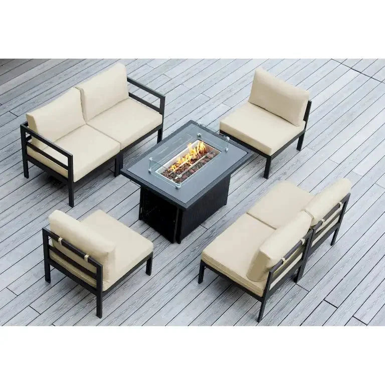 Salon d'angle 7 pièces en aluminium avec coussins et table brasero 107 cm Merrelo™