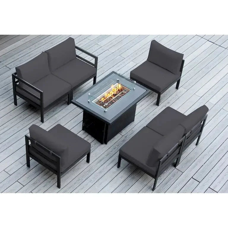 Salon d'angle 7 pièces en aluminium avec coussins et table brasero 107 cm Merrelo™