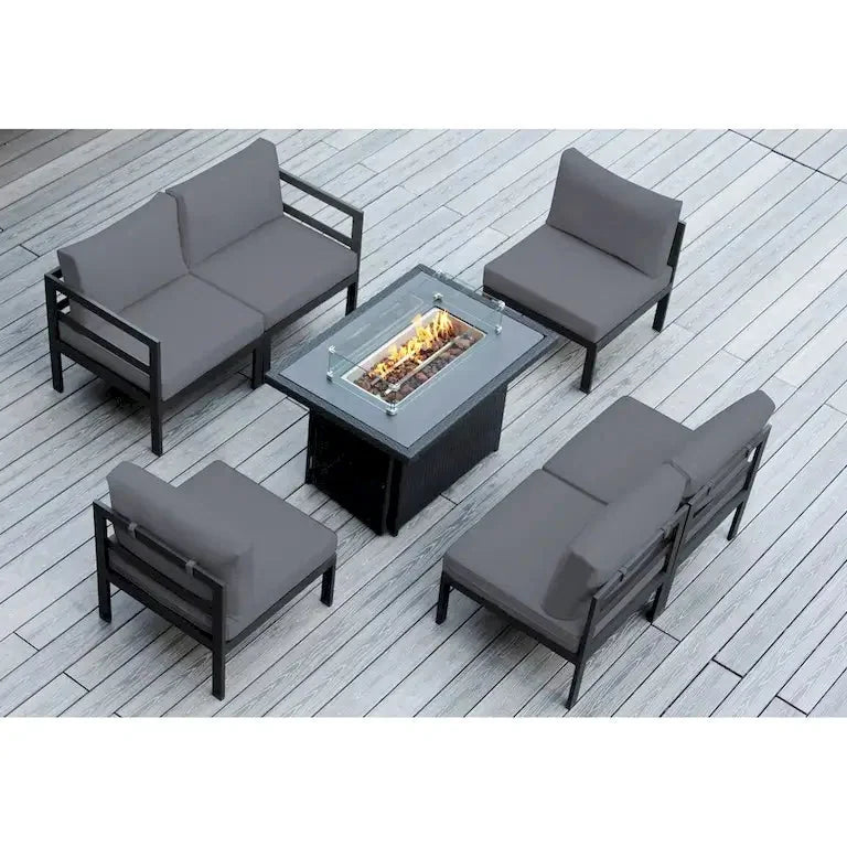 Salon d'angle 7 pièces en aluminium avec coussins et table brasero 107 cm Merrelo™