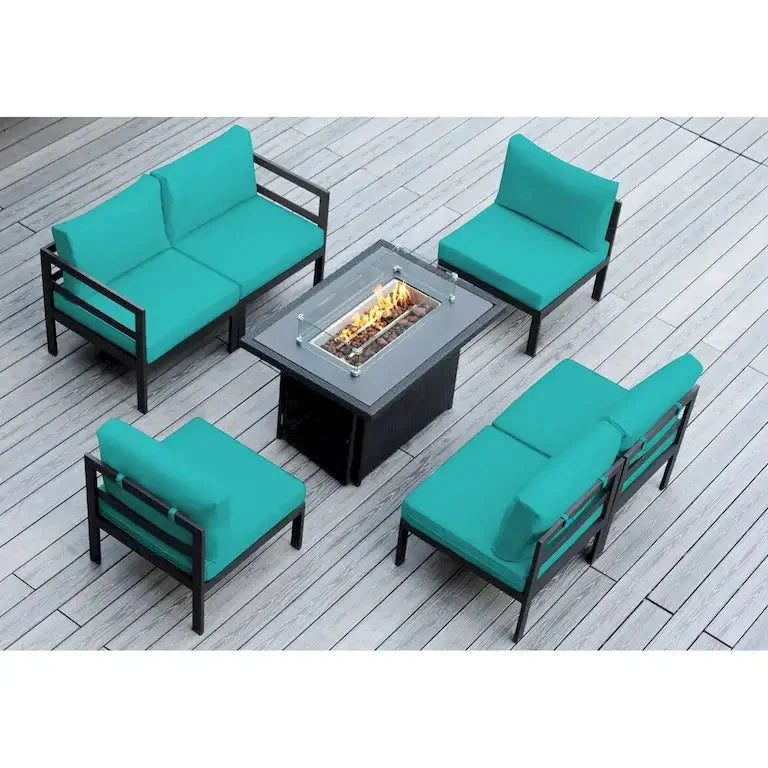 Salon d'angle 7 pièces en aluminium avec coussins et table brasero 107 cm Merrelo™